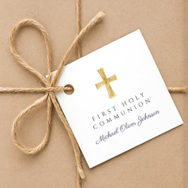 Etiquetas Para Lembrancinhas Primeira Comunhão Menino Cruz Script Azul Marinho 