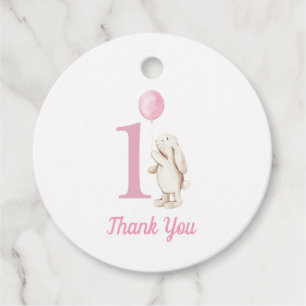 Etiquetas Para Lembrancinhas primeiro aniversario Rosa Bunny & Balloon Obrigado