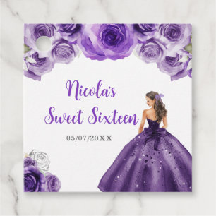 Etiquetas Para Lembrancinhas Princesa Floral com Vestido Roxo Doce Dezesseis