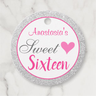 Etiquetas Para Lembrancinhas Princesa Rosa e Silver Glitter Doce Dezesseis