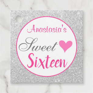 Etiquetas Para Lembrancinhas Princesa Rosa e Silver Glitter Doce Dezesseis