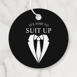 Etiquetas Para Lembrancinhas Proposta de Padrinho de casamento Preto "SUIT UP"