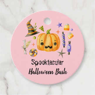 Etiquetas Para Lembrancinhas Pumpkin Spooktacular Festa de Halloween Bash, Rosa