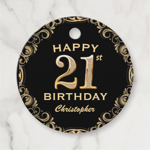 Etiquetas Para Lembrancinhas Quadro de brilho preto e Dourado do aniversário de