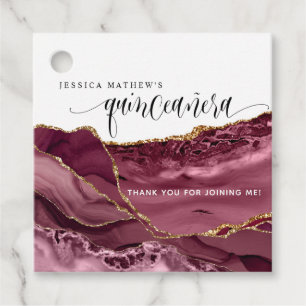 Etiquetas Para Lembrancinhas Quinceañera, Elegante Borgonha Vermelha e Agata de