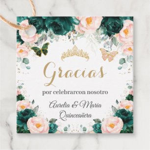 Etiquetas Para Lembrancinhas Quinceañera Emerald Green Blush Gêmeas Florais