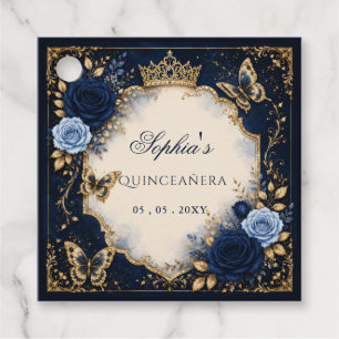 Etiquetas Para Lembrancinhas Quinceañera Floral Borboleta Dourada Marinho