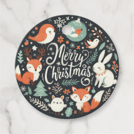 Etiquetas Para Lembrancinhas Raposas e Rabbits de Feira-de-Natal Feliz