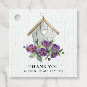 ETIQUETAS PARA LEMBRANCINHAS REALTOR DE CAMADA BRANCA FLORAL BIRDHOUSE OBRIGADO
