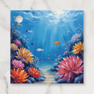 Etiquetas Para Lembrancinhas Recife de Coral Sob a Pintura do Oceano Mar