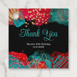 Etiquetas Para Lembrancinhas Red and Teal Blue Alcohol Ink Birthday Party