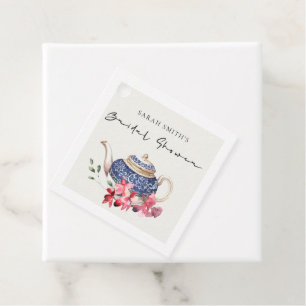 Etiquetas Para Lembrancinhas Red Blue Teapot Floral Chá de panela Tea Party