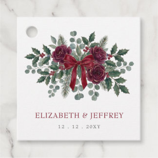 Etiquetas Para Lembrancinhas Red Bow Botanical Floral Winter Christmas Wedding