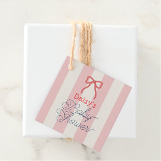 Etiquetas Para Lembrancinhas Red Bow & Pink Stripes Baby Shower