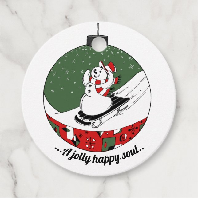 Etiquetas Para Lembrancinhas Red / Green Snowman (Frente)