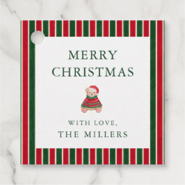 Etiquetas Para Lembrancinhas Red Green Stripes Preppy Bear Dags de Natal