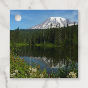 Etiquetas Para Lembrancinhas Reflexo do Lago Monte Rainier com Flores Silvestre