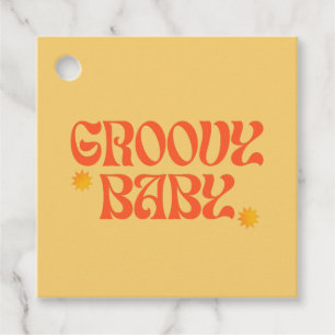 Etiquetas Para Lembrancinhas Retro 70s Mostarda Laranja Hippie Groovy Baby