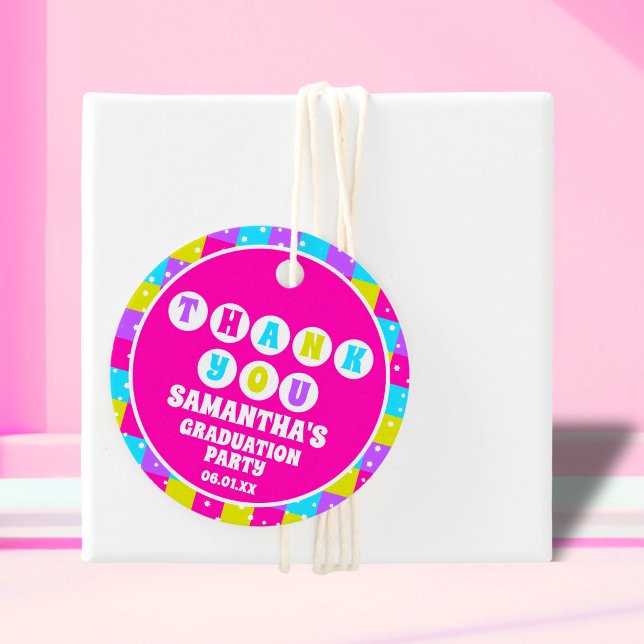 Etiquetas Para Lembrancinhas Retro Neon Festa de formatura Obrigado (Criador carregado)