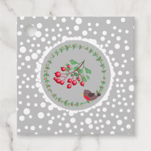 Etiquetas Para Lembrancinhas Robin Vermelho Natal com marcas de Wreath e neve
