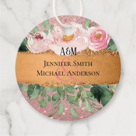 Etiquetas Para Lembrancinhas Rosa Dourado Brilho Metálico com Estampa Floral em