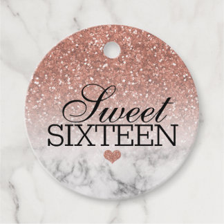 Etiquetas Para Lembrancinhas Rosa Dourado Faux Glitter/Marble Sweet 16