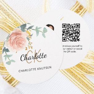 Etiquetas Para Lembrancinhas Rosa floral monograma designação comercial QR foto