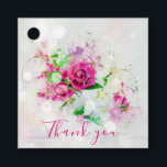 Etiquetas Para Lembrancinhas Rosa Rosa Rosa Rosa Romântica com Bokeh e Sparkles<br><div class="desc">Belo design personalizado,  com uma composição floral romântica,  com rosas cor-de-rosa,  verde,  boque e faíscas sobre fundo branco de madeira. O texto é totalmente personalizável.</div>