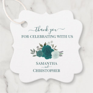 Etiquetas Para Lembrancinhas Rosas Teal & Turquoise Casamento Elegante Obrigado