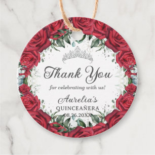 Etiquetas Para Lembrancinhas Rosas vermelhas Chic Floral Wreath Silver Princesa