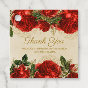 Etiquetas Para Lembrancinhas Rosas Vermelhas Elegantes Vintage Agradecimento de