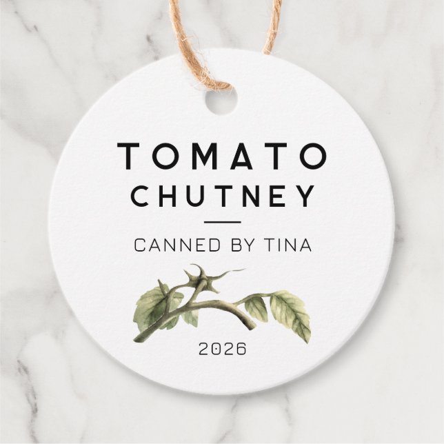 Etiquetas Para Lembrancinhas Rótulo de Chutney de Tomate com folha de tomate em (Frente)