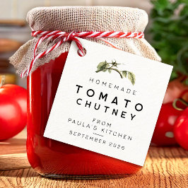 Etiquetas Para Lembrancinhas Rótulo de Chutney de Tomate Moderno com folha em a