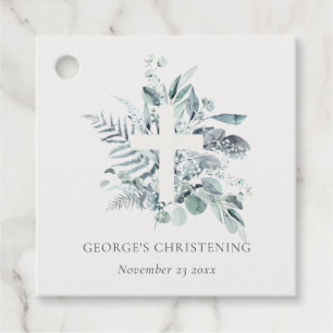 Etiquetas Para Lembrancinhas Rustic Eucalyptus Fern Foliage Cross Christening