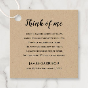 Etiquetas Para Lembrancinhas Rustic Think Of Me Poem Celebração da Vela da Vida
