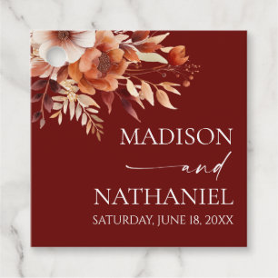 Etiquetas Para Lembrancinhas Rusty Burgundy Brown Floral Flower Casamento