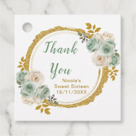 Etiquetas Para Lembrancinhas Sage Green and Gold Elegant Flowers Sweet Sixteen