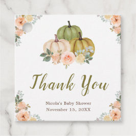 Etiquetas Para Lembrancinhas Sage Green and Peach Floral Pumpkins Baby Shower