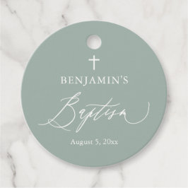 Etiquetas Para Lembrancinhas Sage Green Cross Boy Baptism Round Tag Favor