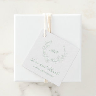 Etiquetas Para Lembrancinhas Sage Green Wreath Monograma Casamento Elegante