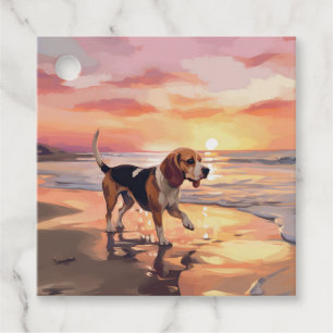 Etiquetas Para Lembrancinhas Sandy Paws Beagle Dog em Beach Sunset