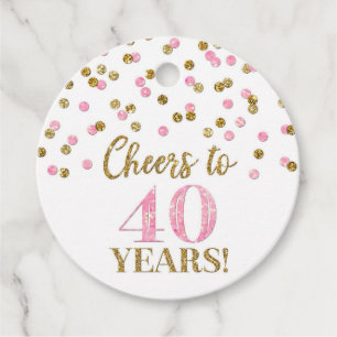 Etiquetas Para Lembrancinhas Saúde a 40 anos Dourado Confetti Rosa