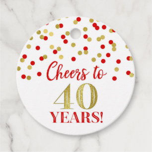Etiquetas Para Lembrancinhas Saúde a 40 anos Dourado Confetti Vermelho