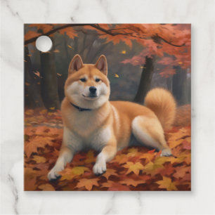 Etiquetas Para Lembrancinhas Shib Inu no Outono Folhas Caem Inspirar