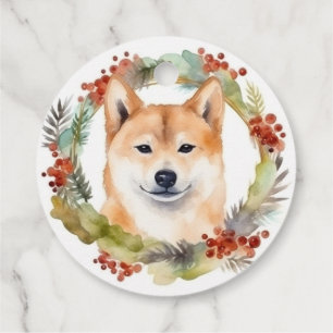 Etiquetas Para Lembrancinhas Shiba Inu Wreath Festivo