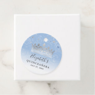 Etiquetas Para Lembrancinhas Silver Light Baby Blue Rosas Elegante Quinceanera