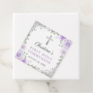 Etiquetas Para Lembrancinhas Silver Purple Floral 1rua Santa Comunhão Obrigado