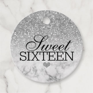 Etiquetas Para Lembrancinhas Silvery Faux Glitter/Marble Sweet 16