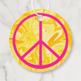 Etiquetas Para Lembrancinhas Sinal de Paz Rosa Groovy Amarelo Pintura Arte Colo