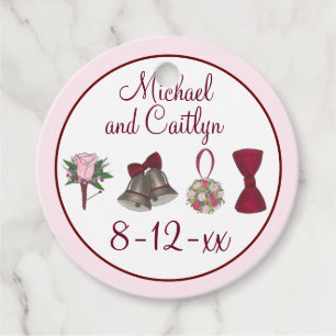 Etiquetas Para Lembrancinhas Sinos de Casamento Flores Gravata Borboleta Rosa B